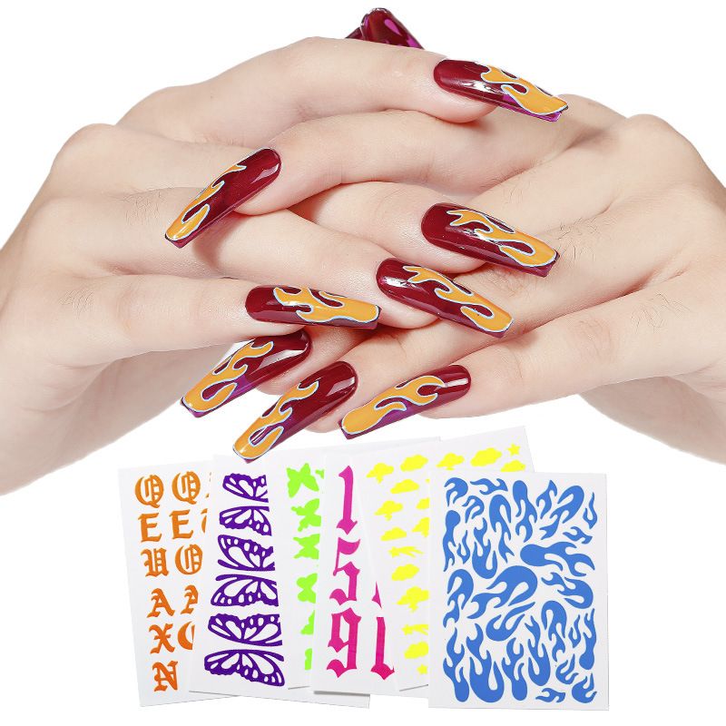 Set Nail Art Fluorescent Nail Stickers Big Butterfly Clouds Color Flowers Flame Stickers Decals Art Decorations Nail Art Uk Freehand Nail Art From Blueberry06 64 11 Dhgate Com