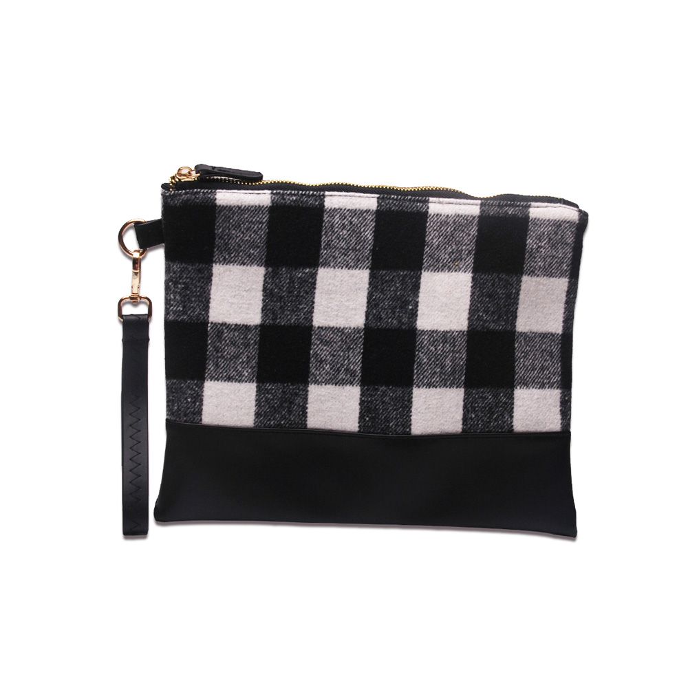 Black Buffalo Plaid Cosmetic Case GA Warehouse PU Faux Leather Bottom Makeup Bags Wester Pattern Canvas Wristlet Daybag DOMIL1139