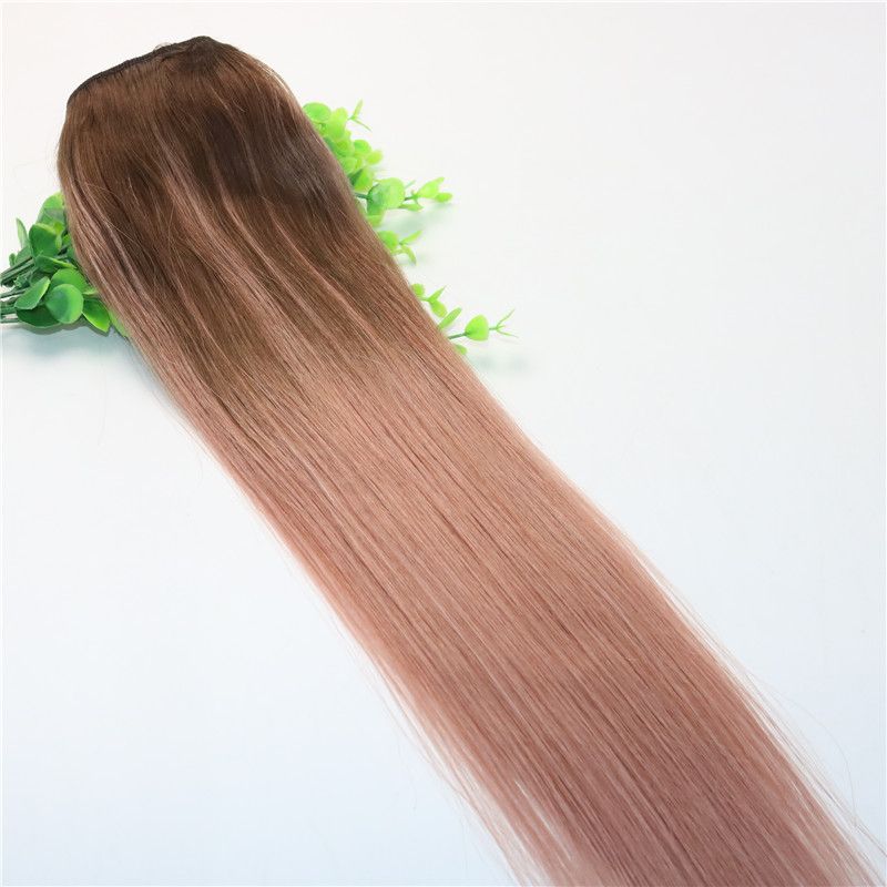 Ombre Rose Gold Pink With Brown Highlights Dark Brown Root One Piece Clip In Human Hair Extensions 5Clips With Lace Remy Human Hair Ombre Rose Gold Pink With Brown Highlights Dark Brown Root One Piece Clip In Human Hair Extensions 5Clips With Lace Remy Human Hair