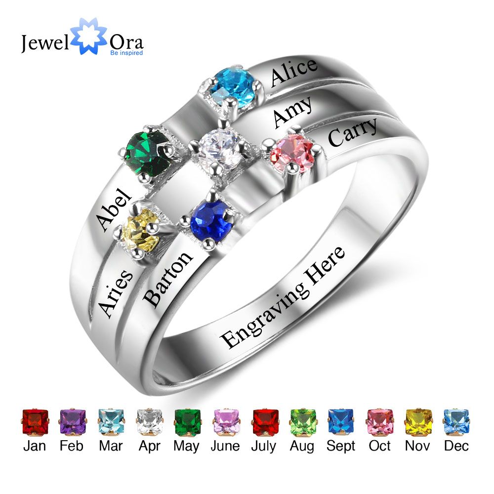Nombres de amistad familiares Custom 6 BirthStone 925 Sterling Silver Regalos para los