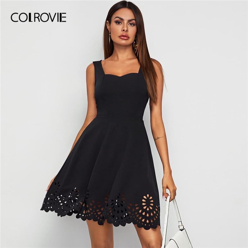 COLROVIE Corte láser Vieira Hem del cuello del amor del vestido de las mujeres 2020 de COLROVIE Corte láser Vieira Hem del cuello del amor del vestido de las mujeres 2020 de