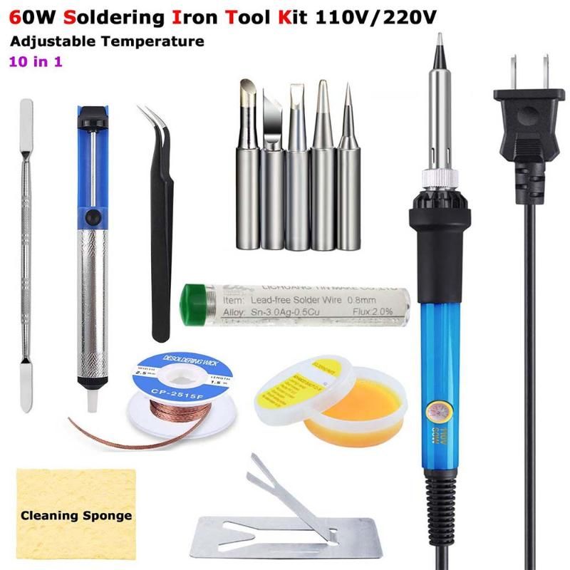 60W Electric Soldering Iron Welding Tool Kit Solder Wire Tweezers Set 110V 220V