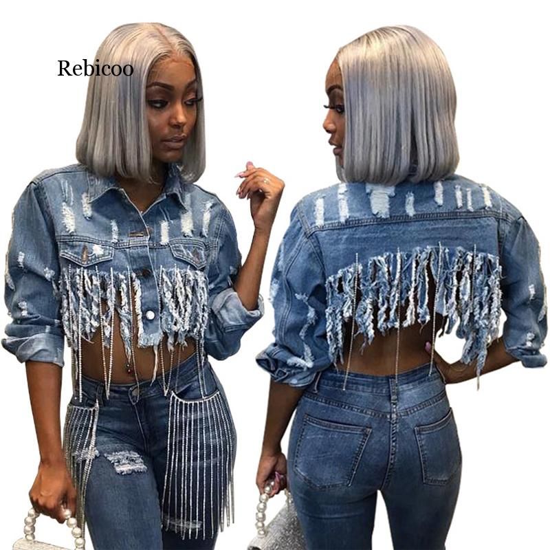 denim ripped jacket womens