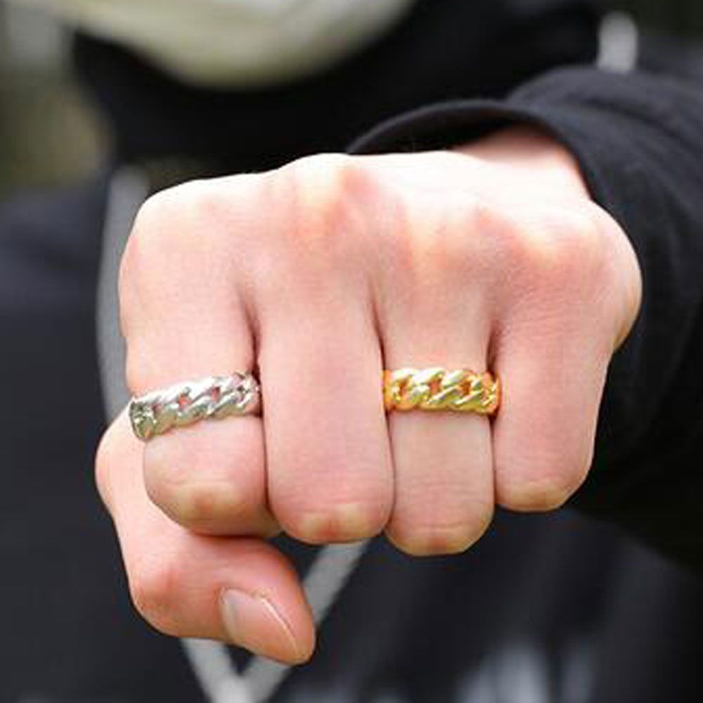 18k chapado en oro anillos de la eternidad anillo cubano para hombres plata color