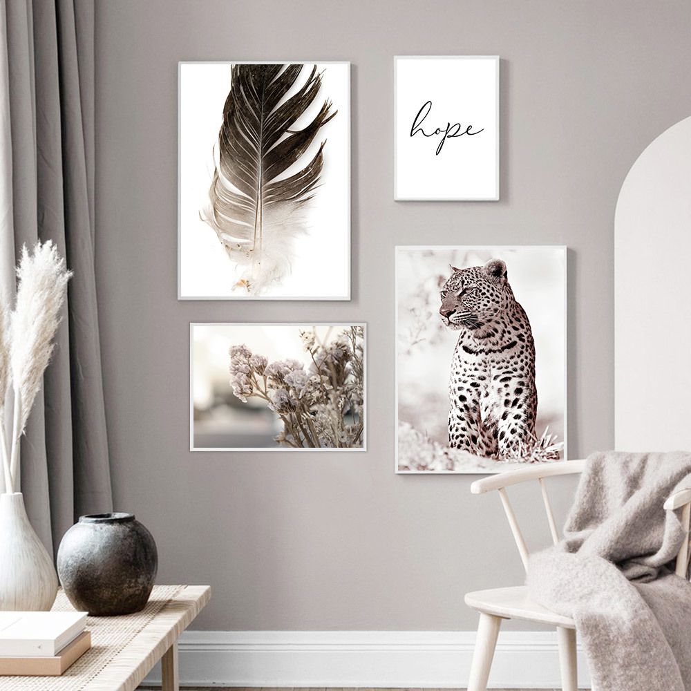 Leopard Feather Nordic Poster Wall Art Print Canvas Painting Home Decoration 