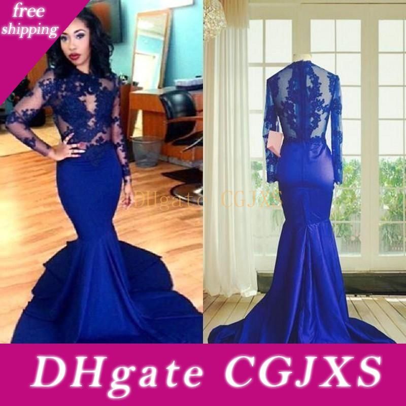 long sleeve prom dresses royal blue