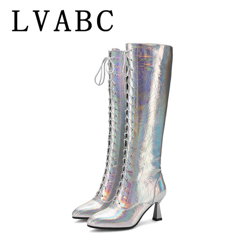 silver over knee boots