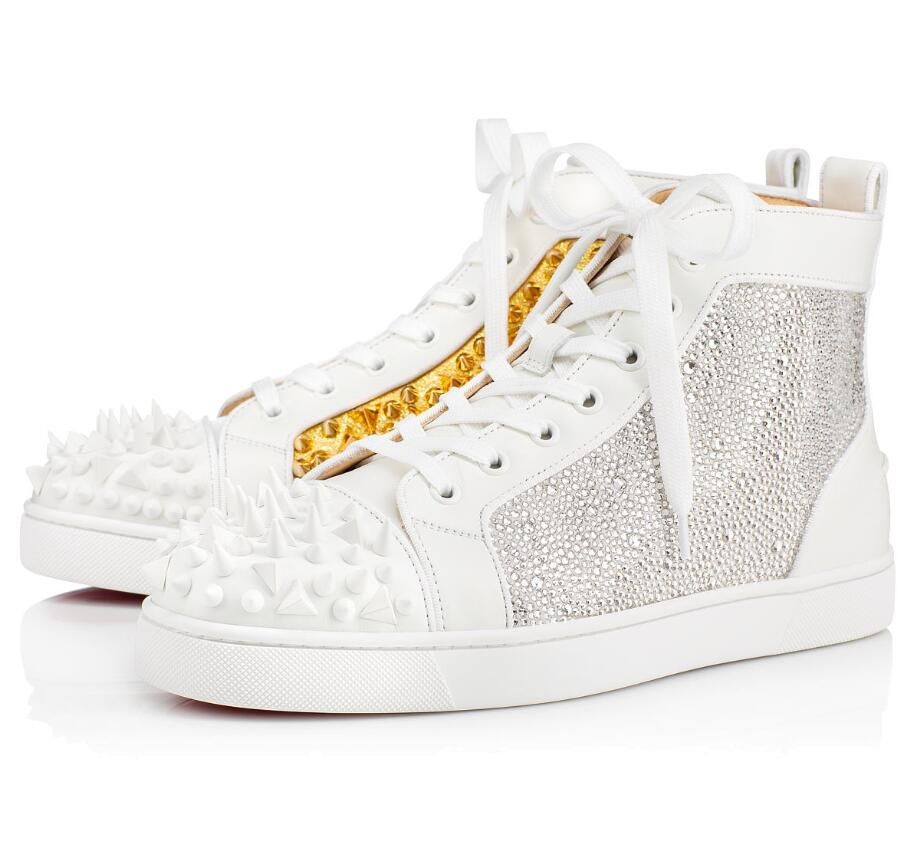 white and gold red bottom sneakers