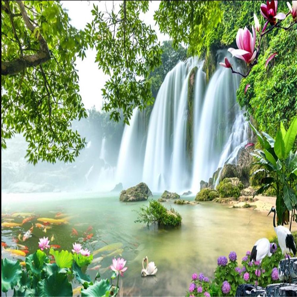bellos paisajes fondos de pantalla fondos de pantalla Cascada grande del árbol de Lotus Nueve pescado paisaje 3D fondos de pantalla pared de la pintura del fondo bellos paisajes fondos de pantalla fondos de pantalla Cascada grande del árbol de Lotus Nueve pescado paisaje 3D fondos de pantalla pared de la pintura del fondo