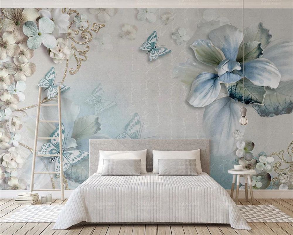 3d Wallpaper Living Room 3d Flowers Butterfly Beautiful Jewelry TV  Background Living Room Bedroom Wallcovering HD