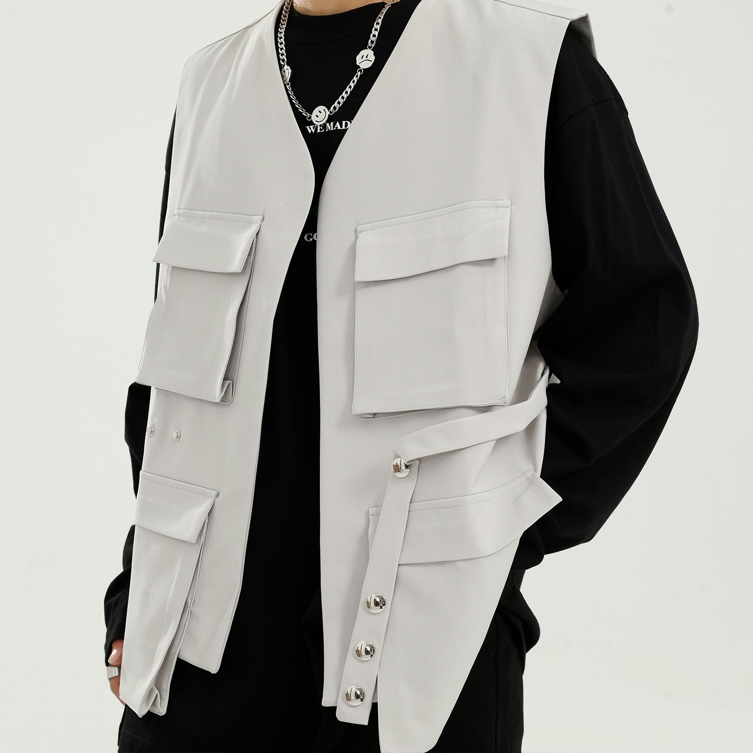 Male Streetwear Hip Hop Function Vest Coat Waistcoat Men Multiple
