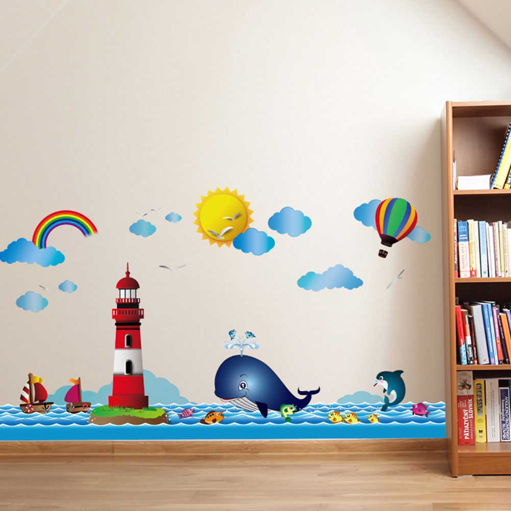 Ocean Lighthouse Cartoon Childrens Wall Sticker For Kids Rooms Bathroom Tiles Wall Decal Mural Waterproof Home Decor Wall Art And Stickers Wall Art Applique From Jaffaga002 5 94 Dhgate Com