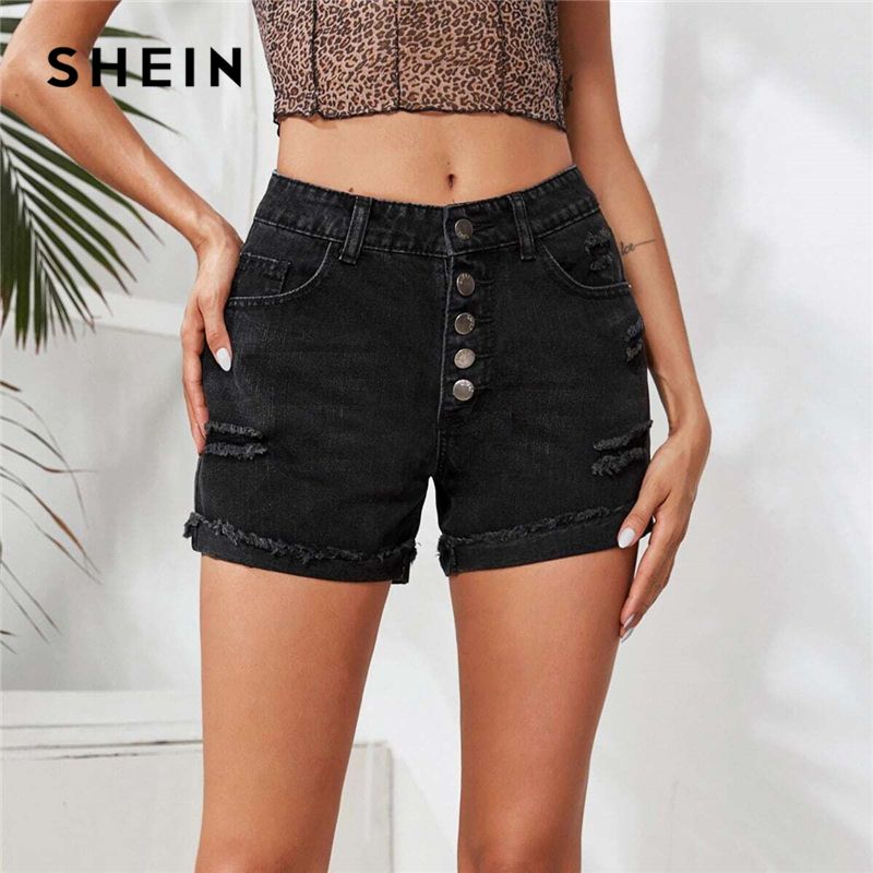 black ripped denim shorts womens