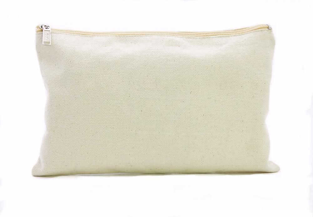 2021 12oz Natural Cotton Canvas Cosmetic Bag With Metallic Gold Zipper