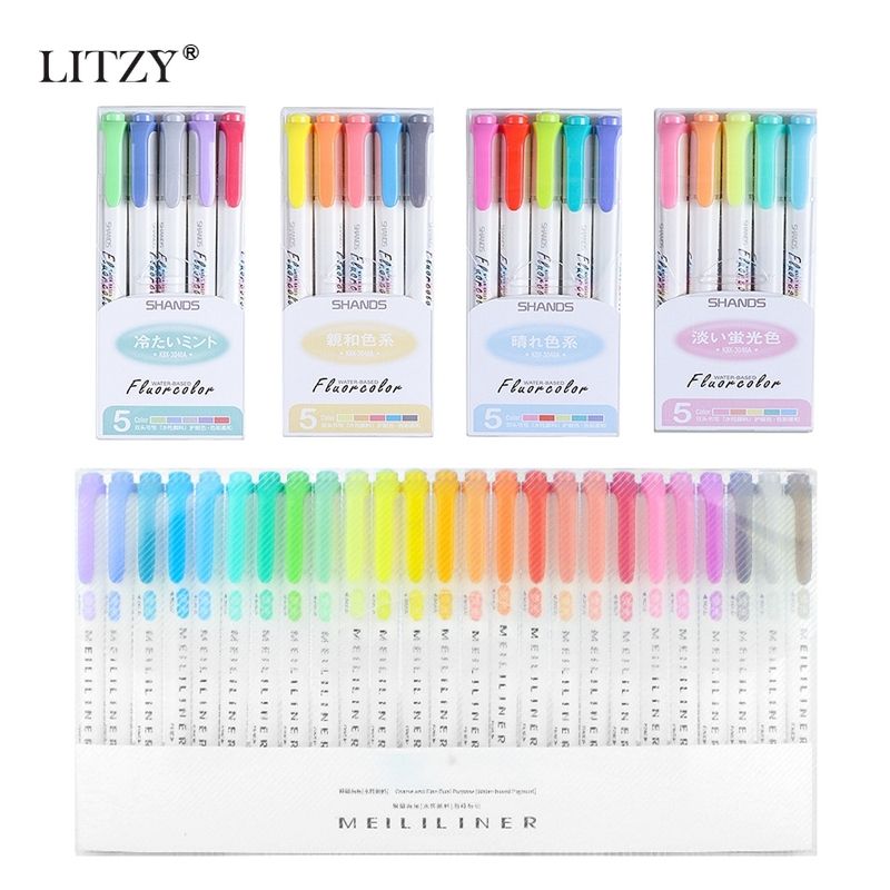 Colored Markers 25 Pcs/Set Double Headed Highlighter Pens Sketching Marker  Cheap Kawaii Stationery For School Art Office Supplie