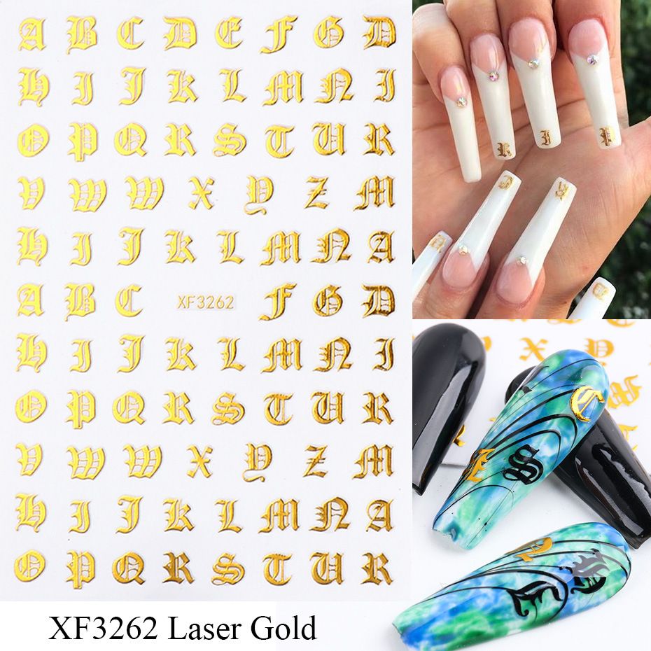 Newest She-029 Black And White Gold Alphabet Nail Letter Stickers