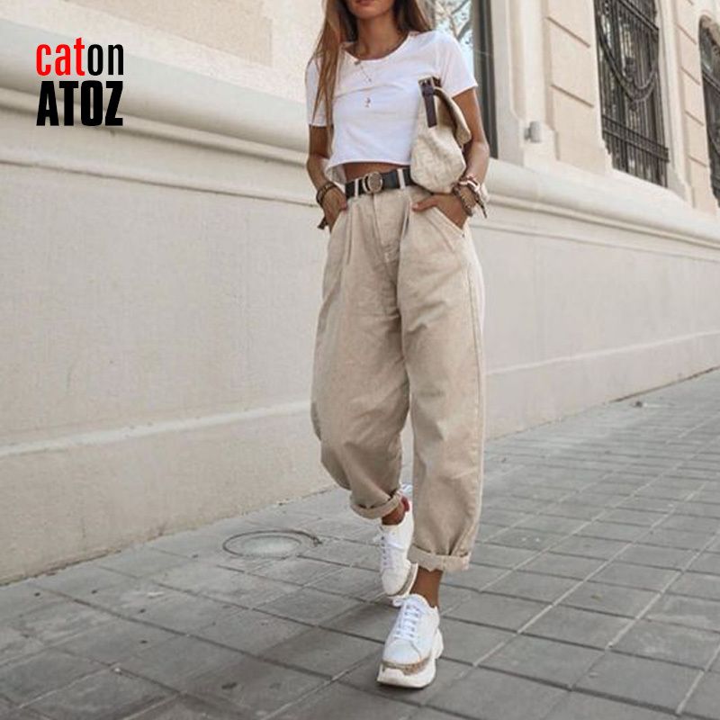 Compra CatonATOZ 2248 De Color Caqui Femeninos Pantalones De Cintura Alta  2020 Harem Pantalones Vaqueros Flojos Del Tamaño Extra Grande Pantalones  Mujer Casual Streetwear Mom Jeans CX200815 Barato | Entrega Rápida Y