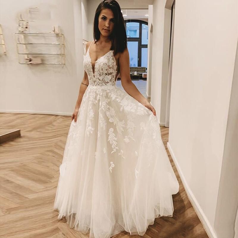Spaghetti Strap Lace Wedding Dresses 