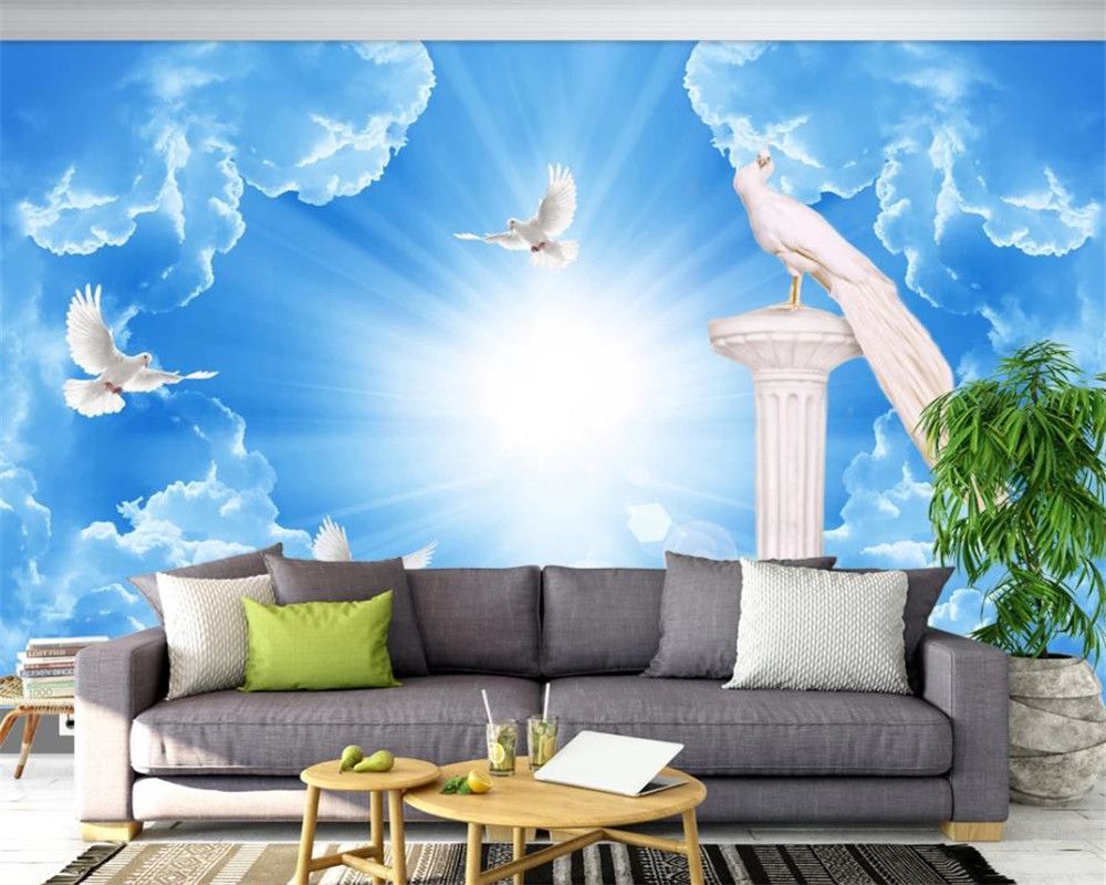 3d Wall Paper for Living Room Dreamy Sky European-style White Peacock Background Wall Scenery Decorative 3d Wall Paper for Living Room Dreamy Sky European-style White Peacock Background Wall Scenery Decorative