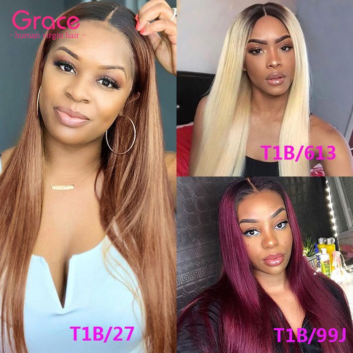 Dark Roots Blonde Straight U Part Wig 150% Ombre Peruvian Remy Human Hair  Wig Pre Plucked 1B 27 99J 613 Glueless Colored Wig For Black Women