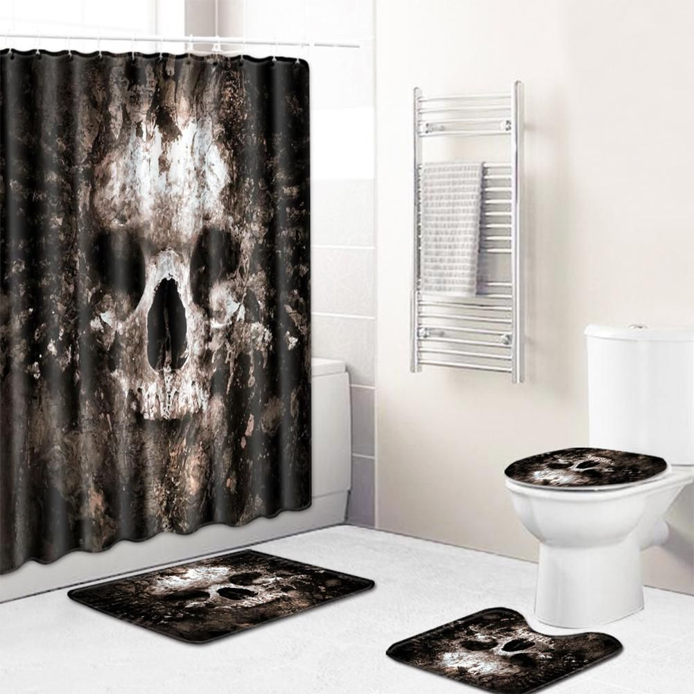 Halloween pattern Waterproof Polyester Fabric Shower Curtain Bathroom Mat Set 