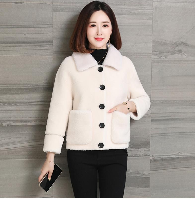 Womens Warm Button Short Woolen Coat Warm Faux Fur Collar Jacket Winter Outwear