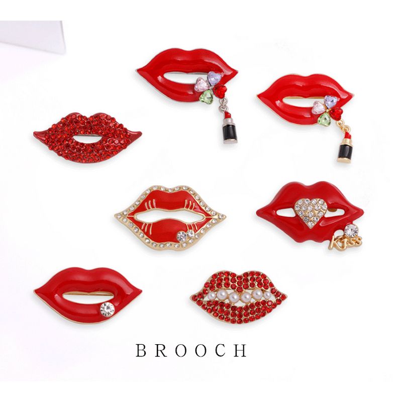 Crystal Multistyle Lip Red Brooch Pin High Quality Fashion