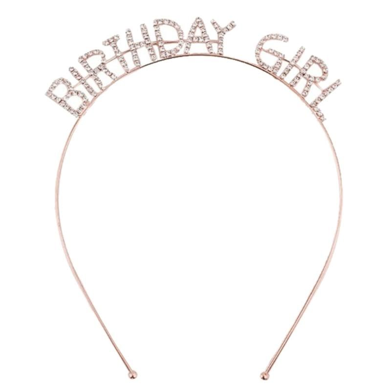 AM/_ Metal Rhinestone Inlaid Headband Birthday Girl Hair Hoop Party Crown Decor N
