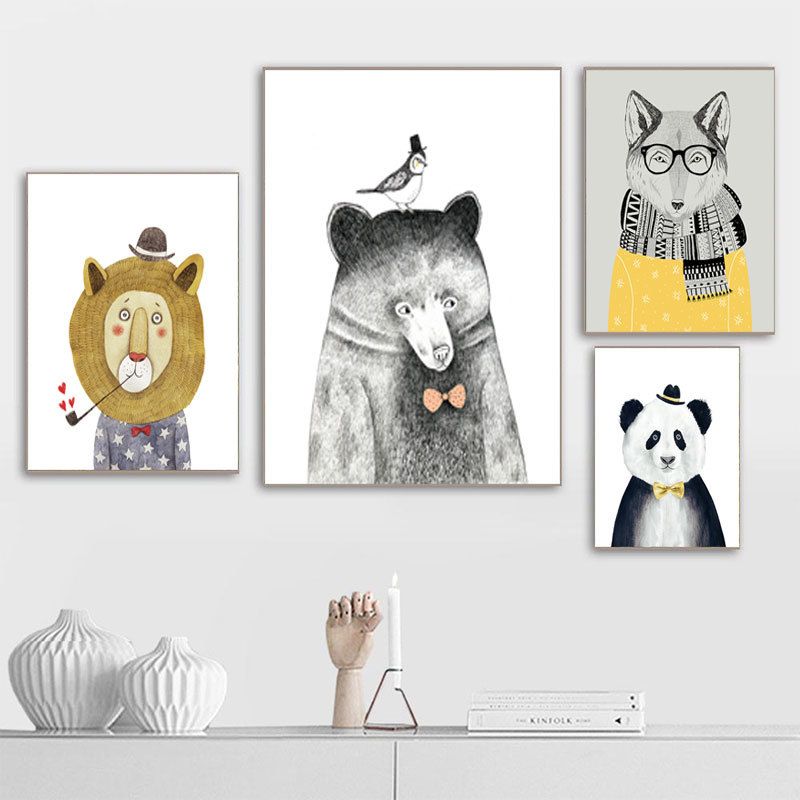Nordic Cartoon Animal Canvas Painting Poster Art Print Pictures Home Wall Decor 