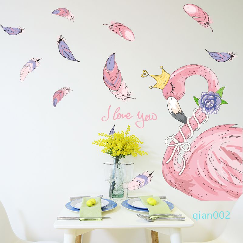 Shijuehezi Nice Flamingo Wall Stickers Pvc Material Diy Birds Feathers Wall Art For Living Room Bedroom Decoration Pretty Wall Decals Princess Wall Decals From Qian002 24 7 Dhgate Com