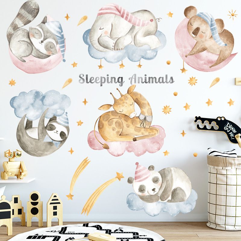 Pegatinas de pared Dibujos animados Animal Bebé Durmiendo Panda Elefante Calcomanías para niños Habitación Juego Nursey Pegatinas de pared Dibujos animados Animal Bebé Durmiendo Panda Elefante Calcomanías para niños Habitación Juego Nursey