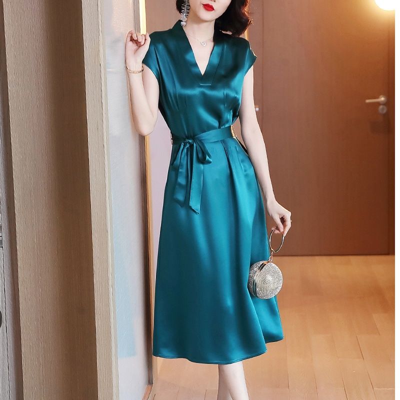 mid length satin dress