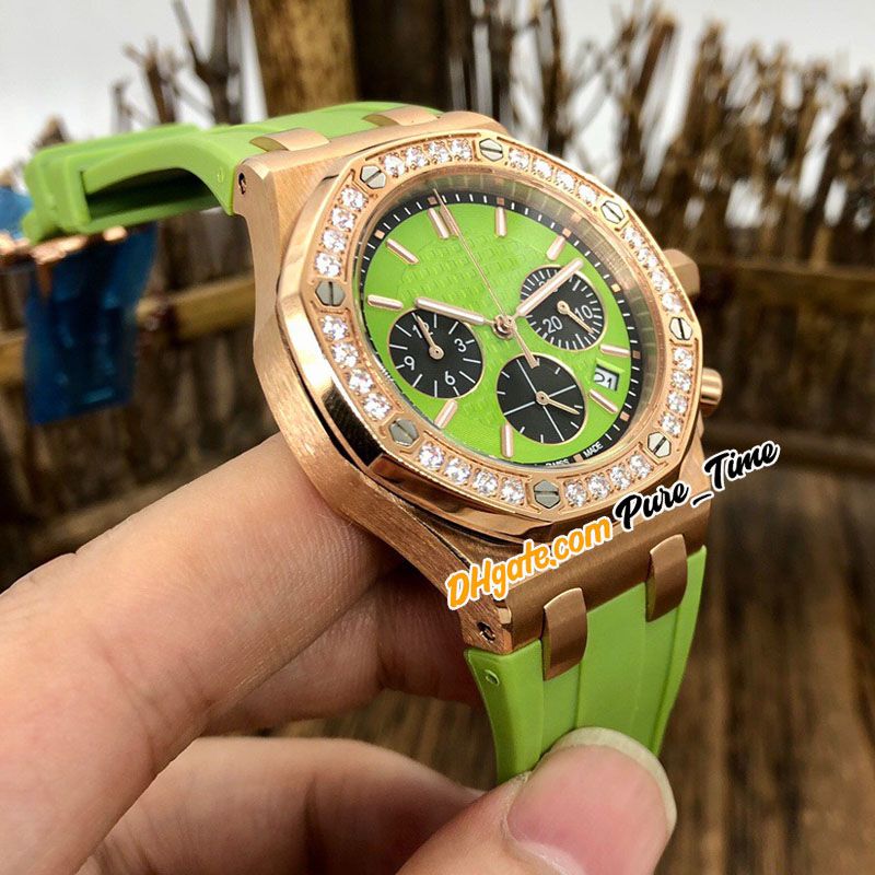 Compra Baratos Nueva Cronógrafo De Cuarzo Del Reloj Para Mujer Cronómetro  Verde Dial Negro Subdial De Oro Rosa Diamante Del Bisel De Goma Verde  Relojes De Señoras De Pure_Time Barato | Entrega