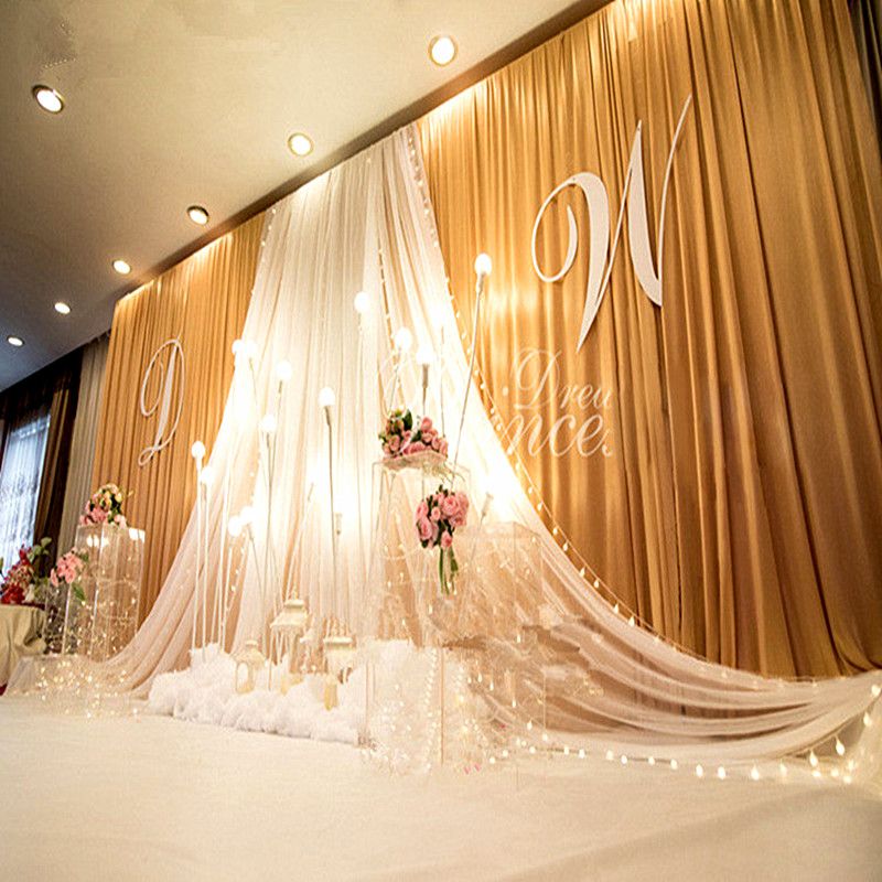 Party Decoration Customized Organza Swag Ice Silk Wedding Backdrop Curtain  Simple Design Birthday Props Stage Background
