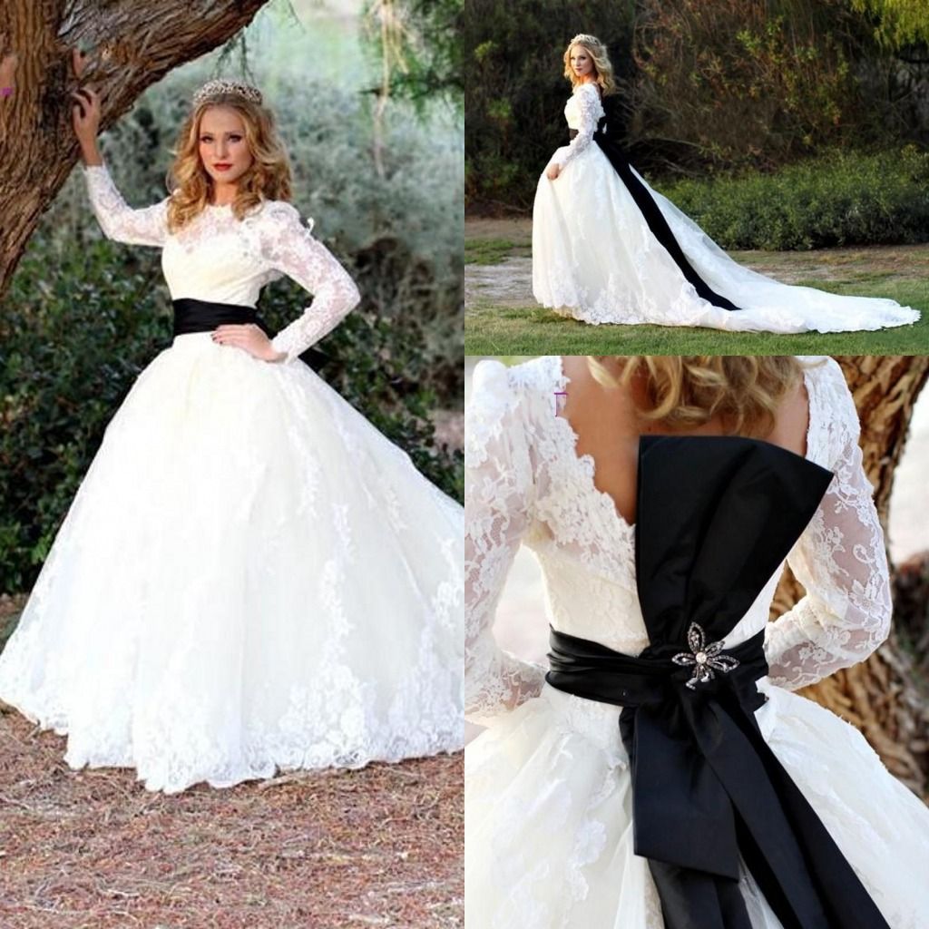wedding dress with black belt