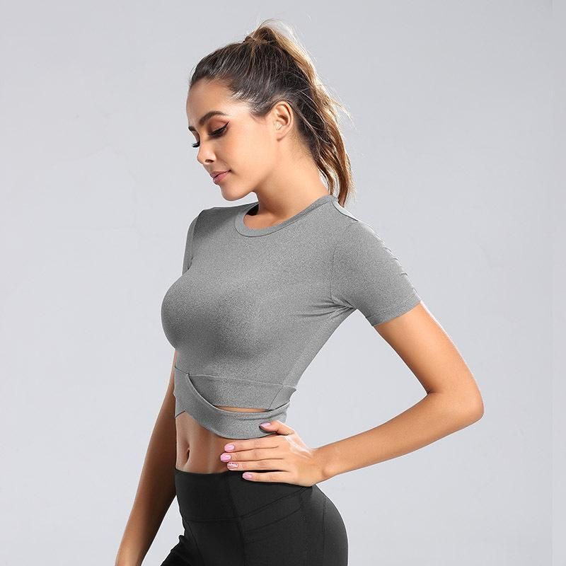 Amerikaanse voorraad ontworpen nieuwe vrouwen meisjes yoga t-shirt zwart wit grijs sport sportschool draagt ​​outdoor running sporttop fitness workout fy9096
