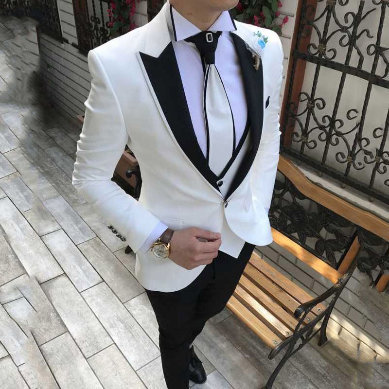 Compra Trajes Para Hombre Blanco Traje De Hombre De Boda Para La Calidad De  La Chaqueta Hombre Negro De Solapa Del Novio Por Encargo Slim Fit Formal  Esmoquin Novio Blazer Mejor Hombre