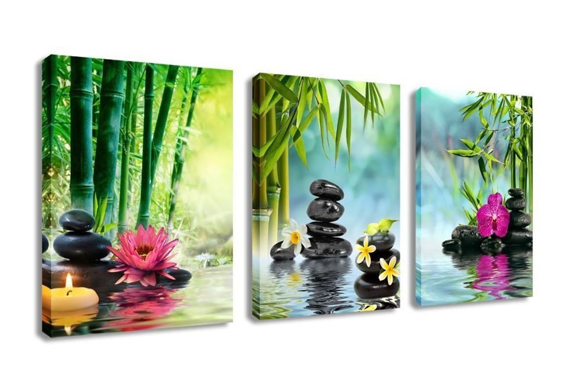 2020 3 Panels Modern Zen Canvas Painting Wall Art Decor Spa Stone Green Bamboo Waterlily Pictures Prints Giclee Art For Home Office From Sheiler 19 33 Dhgate Com