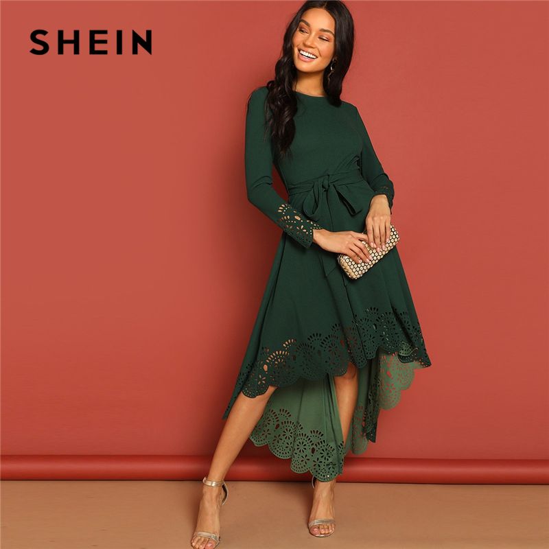 Vestidos de fiesta Mujeres sólido vestido de otoño Shein láser verde de corte con vuelo con Vestidos de fiesta Mujeres sólido vestido de otoño Shein láser verde de corte con vuelo con
