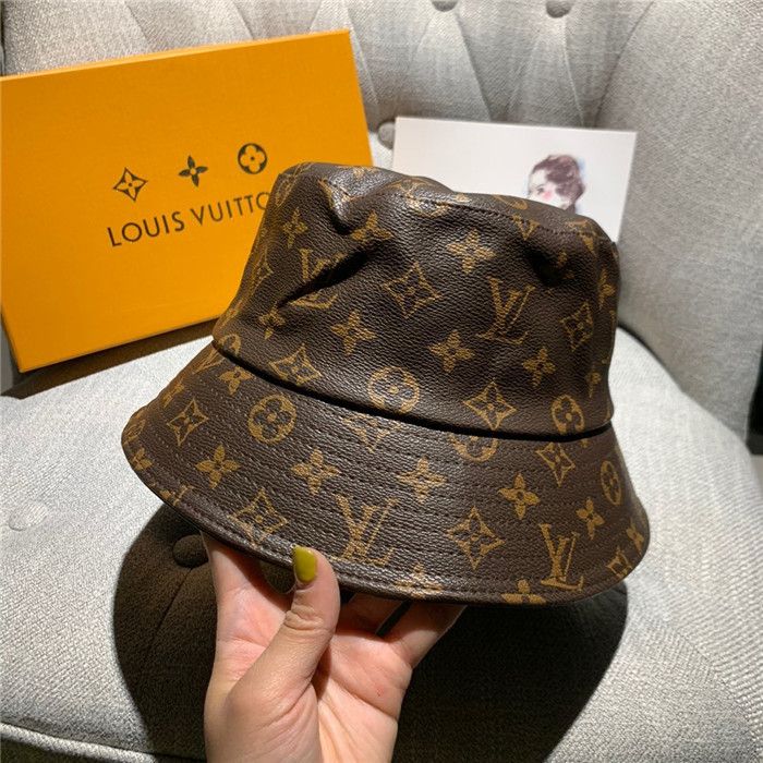 LV Louis Vuitton Leather Print Women's Men's Bucket Hat from humawes