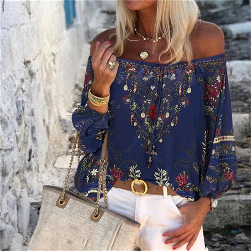 2020 Summer Boho Print Blouses Shirt 