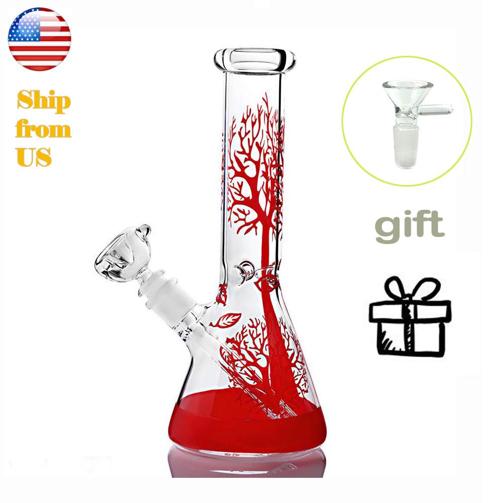 2021 11 Inch Red Tree Unique Glass Bongs Glass Water Bongs Pipe Beaker