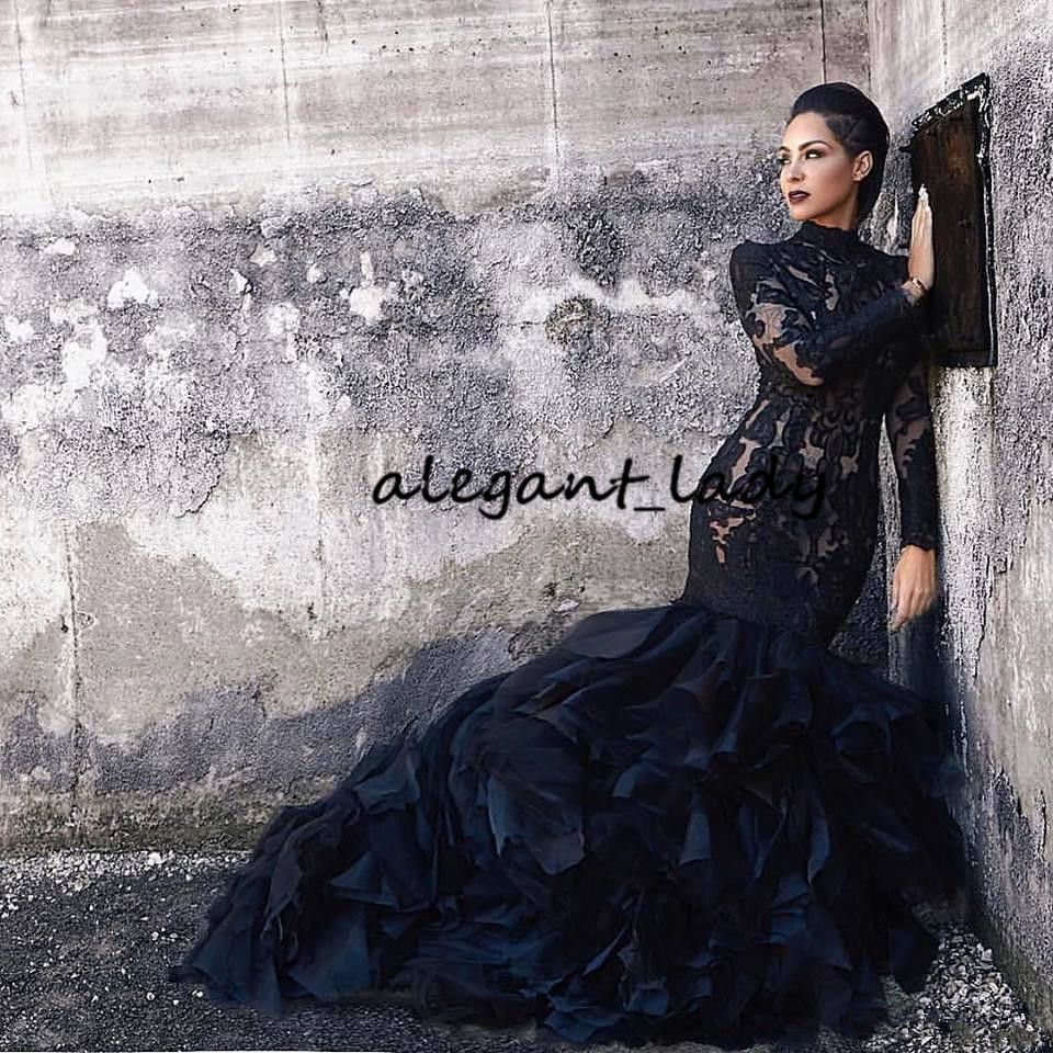 Black Mermaid Lace Wedding Dresses With 
