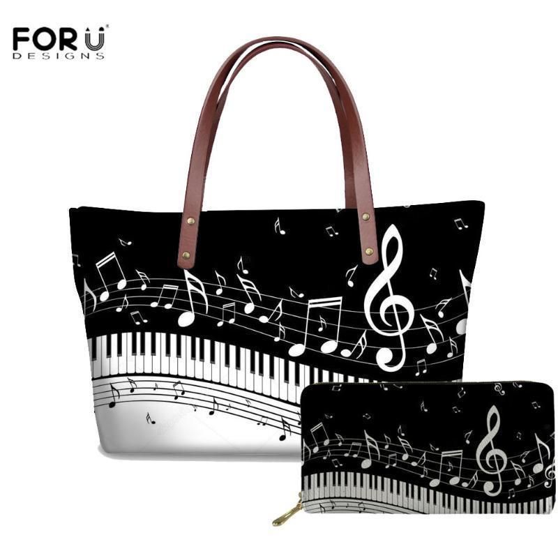 Womens Leather Tote Shoulder Bags Handbags with Colorful Music Note 