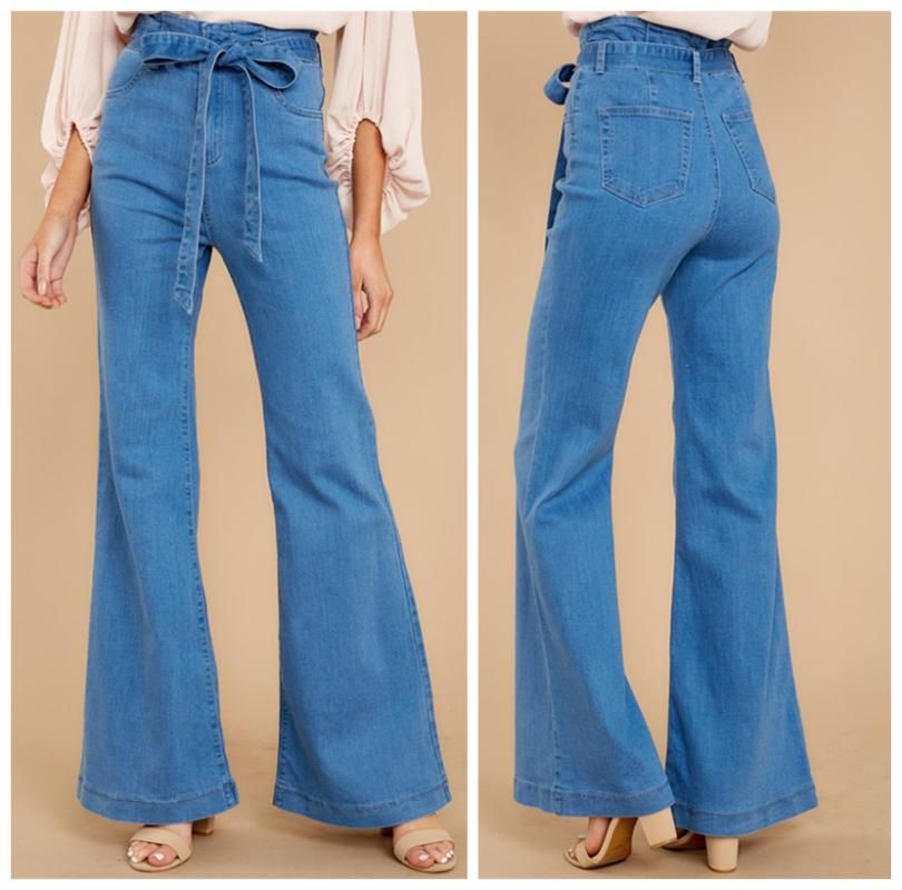 Compra Para Mujer Alta Cintura Ancha Vaqueros De La Pierna Pantalones  Rectos Cinturón De Lazo Corte De La Bota Acampanada Maxi Pantalones  Vaqueros Más El Tamaño Flojo Femenino De Pata De Elefante