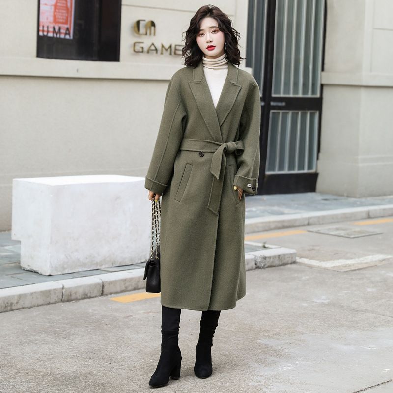 ♥ETHELDING♥ Women Woolen Leather Patchwork Long Coat Jacket Overcoat Outwear Zipper Winter Warm 