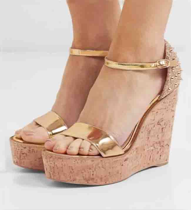 gold leather wedges