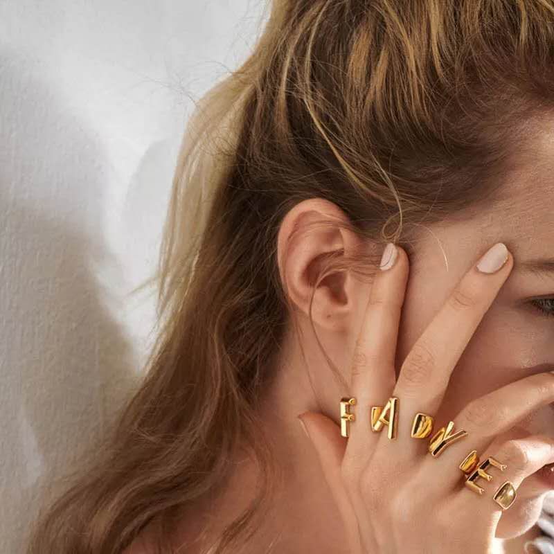 A-Z 26 anillos abiertos inicial Nombre para las mujeres de los hombres