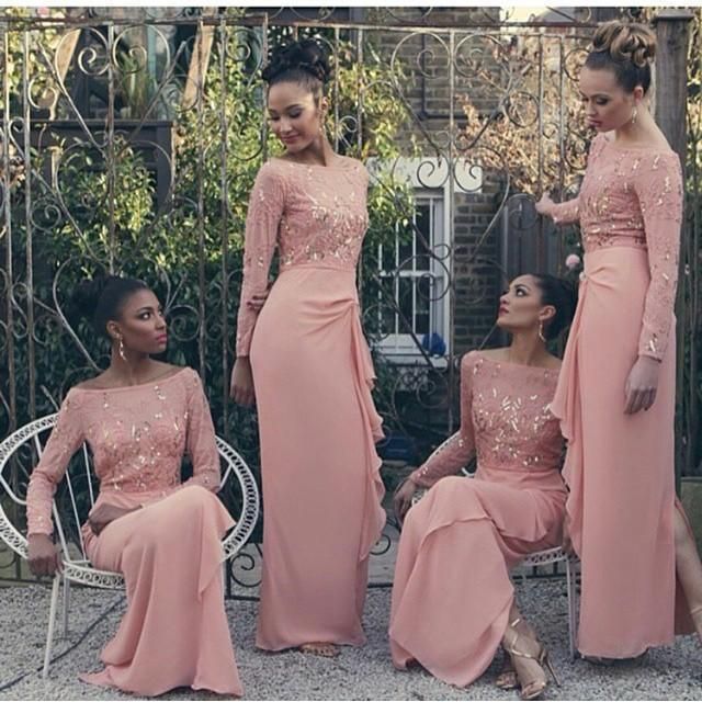 Long Sleeve Muslim Wedding Chiffon Bridesmaid Dresses 2020 Lace Appliques Beads Hijab Maid Of Honor Gowns Islamic Coral Bridesmaid Dresses Short Bridesmaiddresses From Gfgsvvvv 80 02 Dhgate Com