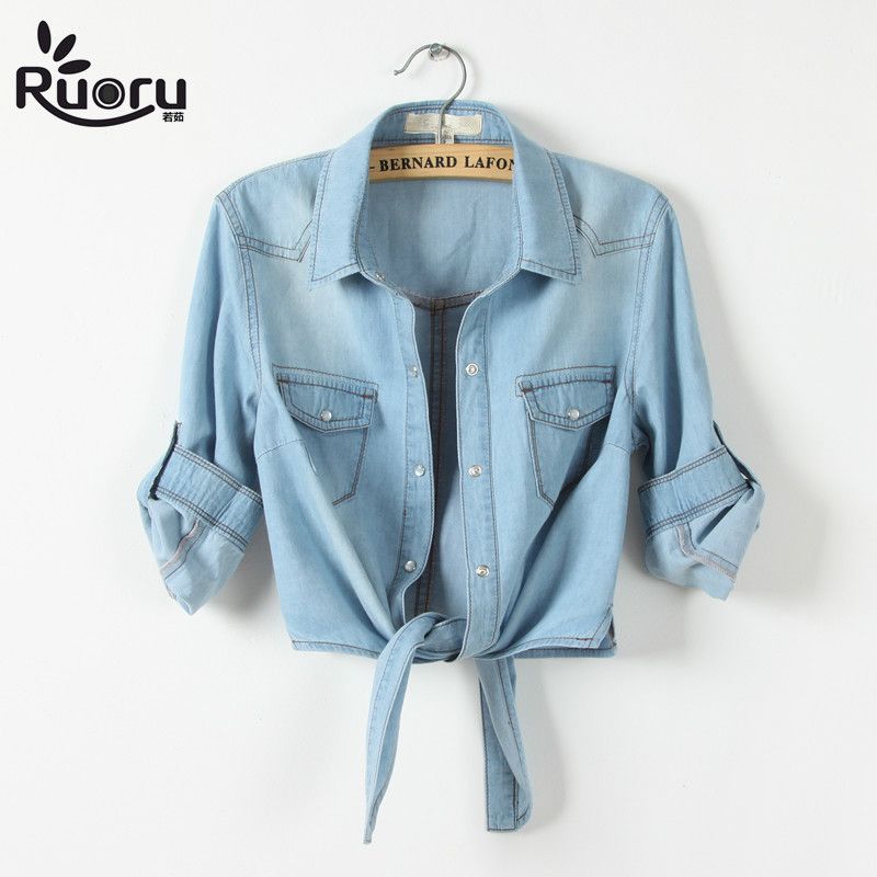 Compra Kimono Dril De Algodón De Manga Corta Para Mujer Tops Chemise Femme  Crop Top Sexy Jeans Cortos Blusa De La Camisa Fresca Del Verano Femenino  Camisas CX200820 Barato | Entrega Rápida